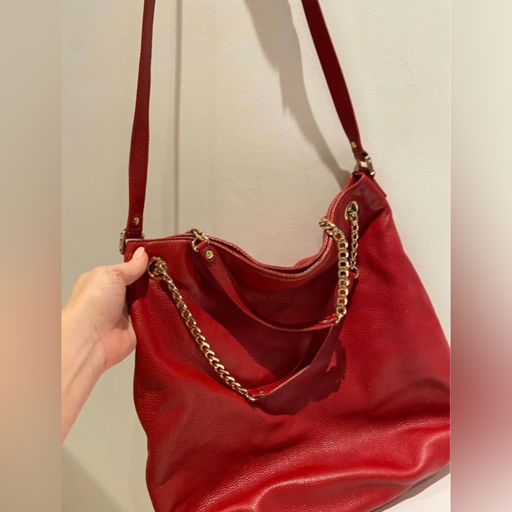 Red leather Michael Kors hand bag- gorgeous color water damage - not for sale - - Picture 2 of 3